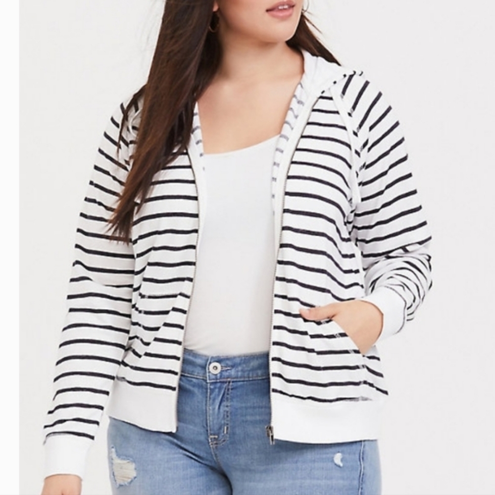 Torrid Black and White Striped Zip Hoodie Size 3